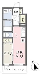 Ｒ’ｓ石名坂 3階1DKの間取り