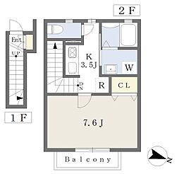 ルミエール 1Kの間取図画像