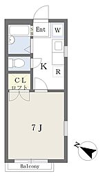 エクセルシャトー中山 2階1Kの間取り