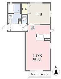 リバーサイド 1LDKの間取図画像