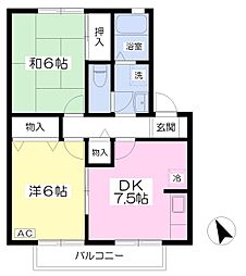ロイヤルスクウェア八乙女A 2DKの間取図画像
