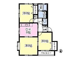 アイリス城南 2階3DKの間取り
