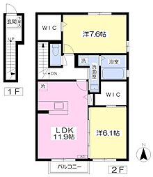 ベルイーストII 2階2LDKの間取り