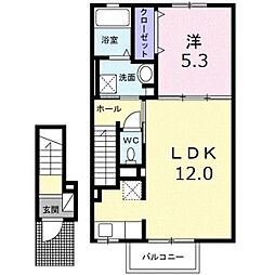 ブルースカイ 2階1LDKの間取り