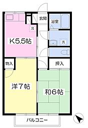 コーポサンヒル1 2Kの間取図画像