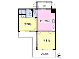 オレンジフラットE棟 2DKの間取図画像