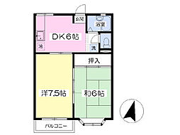パレドール東仙台A 2DKの間取図画像
