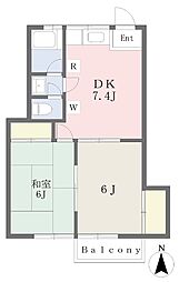 ワタナベハイツ 2DKの間取図画像