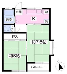 リバーサイド小松 2階2Kの間取り