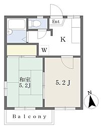 星ケ丘シティB棟 2Kの間取図画像