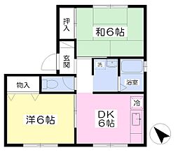 センターフィールドB 2DKの間取図画像