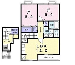 ロンジャルダンI 2階2LDKの間取り