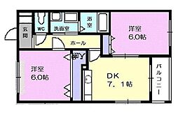 JR東北本線 東福島駅 徒歩25分の賃貸アパート 1階2DKの間取り