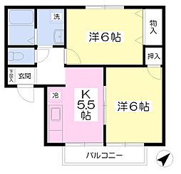 グレースパーク黒岩C棟 2Kの間取図画像