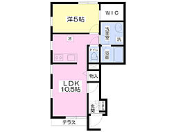 フォレスト安倍川A棟 1LDKの間取図画像