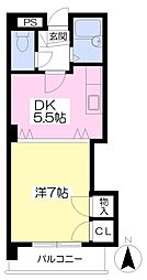 レジデンスAKASI 1DKの間取図画像