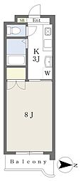 ヴィラ・アンソレイエ御幸 1Kの間取図画像