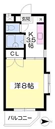 越智ハイツ 1Kの間取図画像