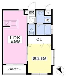 ロアジス衣山 1LDKの間取図画像