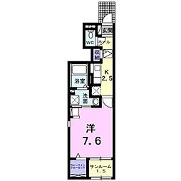 エルホワイト2 1Kの間取図画像
