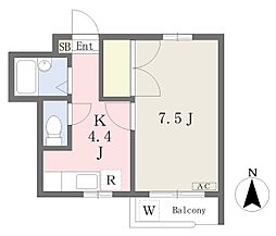 ベルメゾン山越 1Kの間取図画像