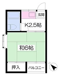 コーポ山西 1Kの間取図画像