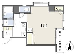 アルバートル亜沙野2 ワンルームの間取図画像