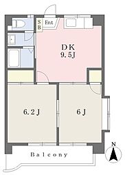 ハロー・コートMM 2DKの間取図画像