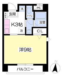 ラプンテ鉄砲町 4階1Kの間取り