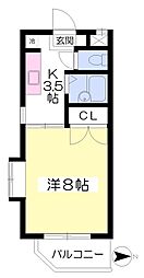 越智ハイツ 1Kの間取図画像