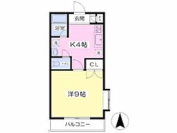 サンライズ 1Kの間取図画像