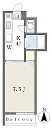 KBコート土居田2 1Kの間取図画像