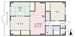 サンディッシュ久米 3LDKの間取図画像