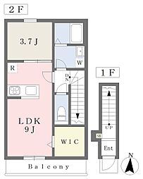 伊予市下吾川アパート 1LDKの間取図画像