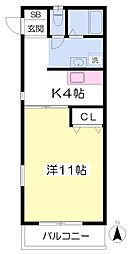 サンライフミヤハラ 1Kの間取図画像