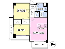 伊予鉄道市駅線 警察署前駅 徒歩3分の賃貸マンション 4階2LDKの間取り
