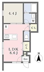 ボン・プレサージュ郡中 1階1LDKの間取り