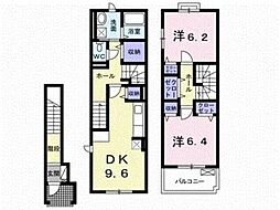 ニューカーサ・Ｓ　Ｂ 2階2DKの間取り