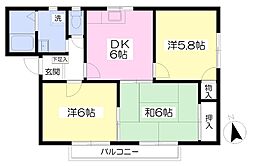 フレグランスくぼたC 3DKの間取図画像