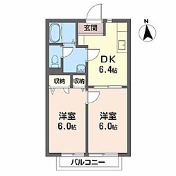 ディアス余戸　Ｂ棟 2階2DKの間取り