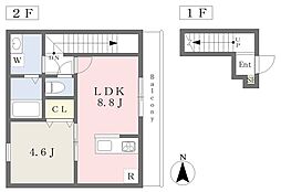 ボン・プレサージュ郡中 2階1LDKの間取り