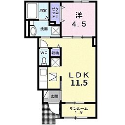 メゾン・アリエッタ 1階1LDKの間取り