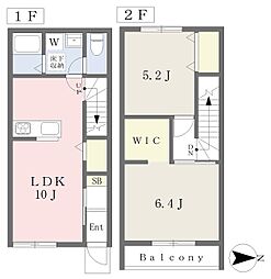 伊予鉄道高浜線 山西駅 徒歩8分の賃貸アパート 1階2LDKの間取り