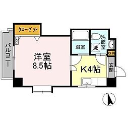 伊予鉄道市駅線 警察署前駅 徒歩4分の賃貸マンション 6階1Kの間取り