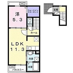 JR予讃線 伊予和気駅 徒歩21分の賃貸アパート 2階1LDKの間取り