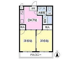 サンハイム枝松 2DKの間取図画像