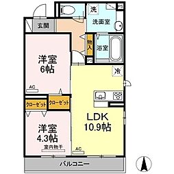 レーヴ・リボンYK 2LDKの間取図画像