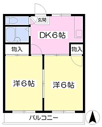 ラポール室町 2DKの間取図画像