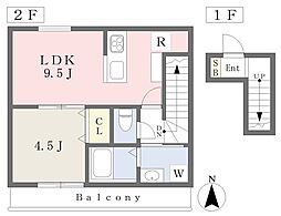 松山市東野6丁目アパート 1LDKの間取図画像