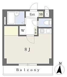 伊予鉄道本町線 本町一丁目駅 徒歩5分の賃貸マンション 5階ワンルームの間取り
